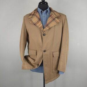 Vintage WeatherJack Coat Mens Large Brown Plaid Collar Quilted Lined Western USA